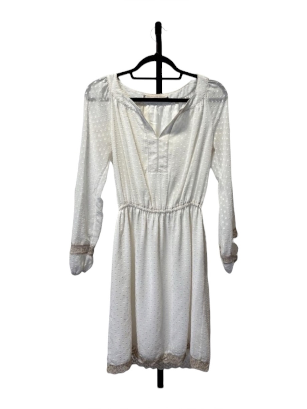 Chelsea & Violet Ivory Long Sleeve Swiss Dot Dress with Lace Accents